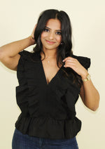 Load image into Gallery viewer, The Date Night Black Ruffle Top
