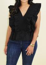 Load image into Gallery viewer, The Date Night Black Ruffle Top
