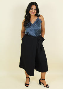 Black Split-Skirt Overlay Trouser with adjustable tie